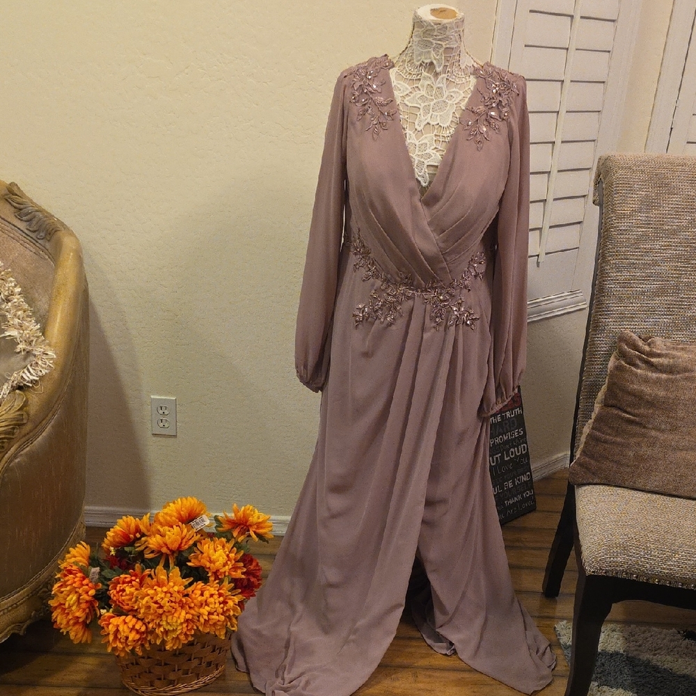 Oleg Cassini Dusty Rose Long Sleeve Dress